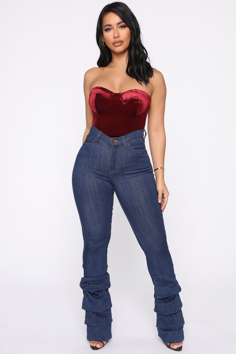 Here For A Good Time Stacked Jeans Dark Wash Jeans Fashion Nova