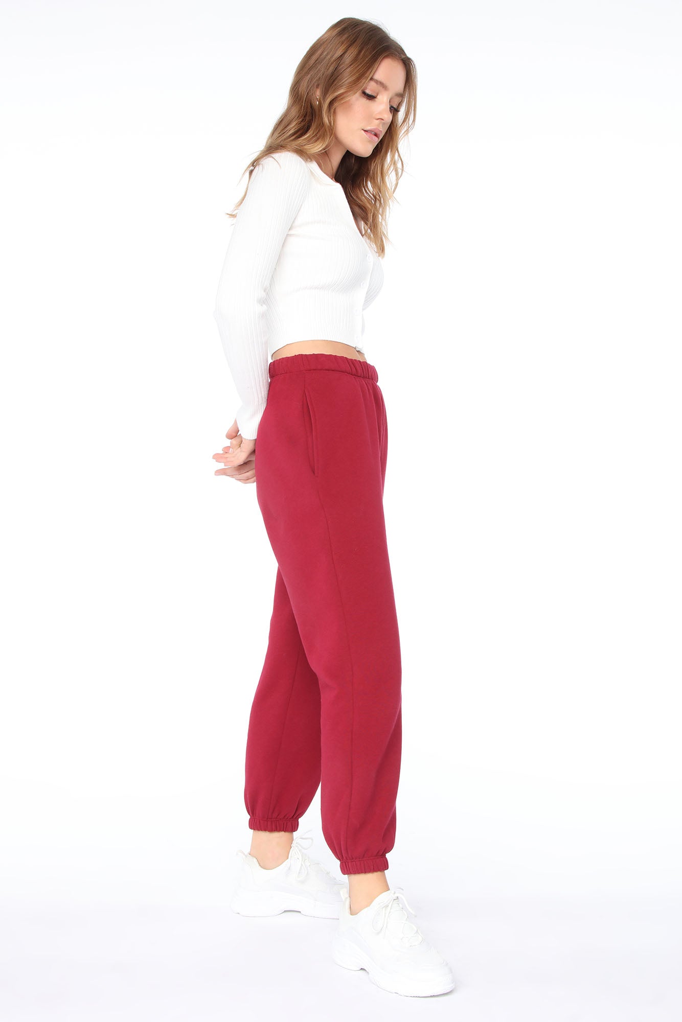 red high waisted joggers