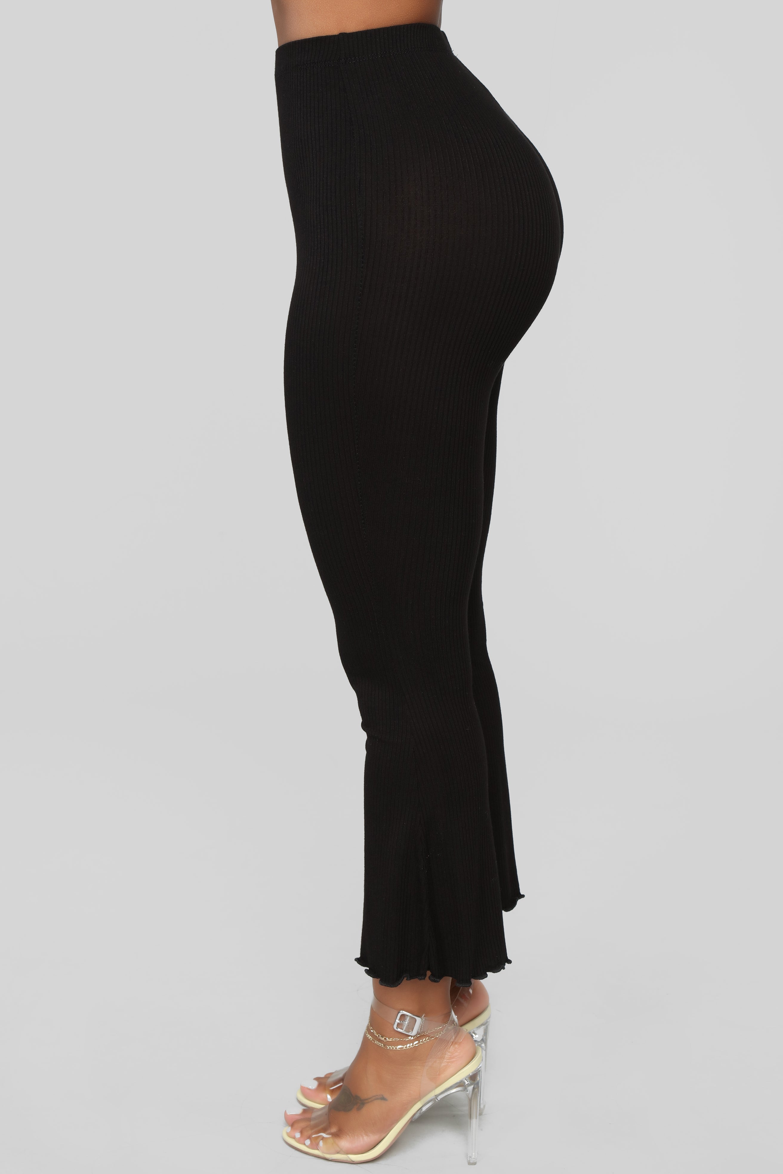 Rib Flared Leggings - Black - Ladies