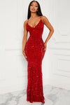 Kaylia Sequin Maxi Dress - Red