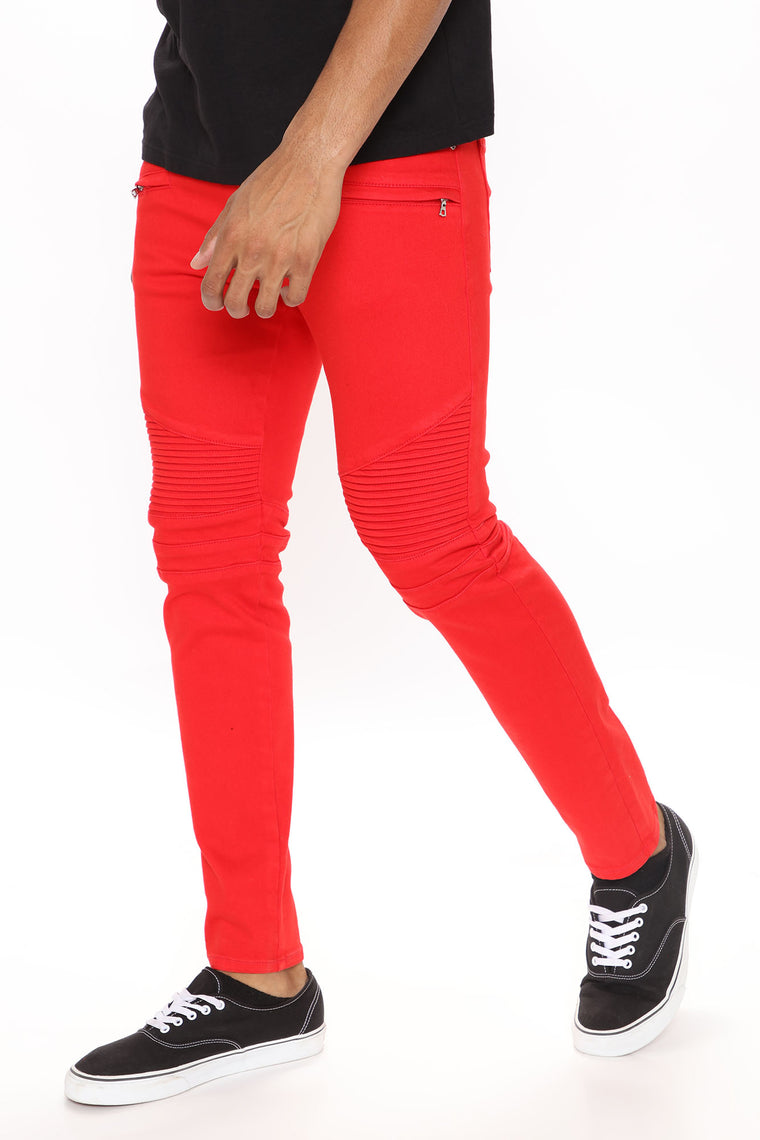 red moto jeans