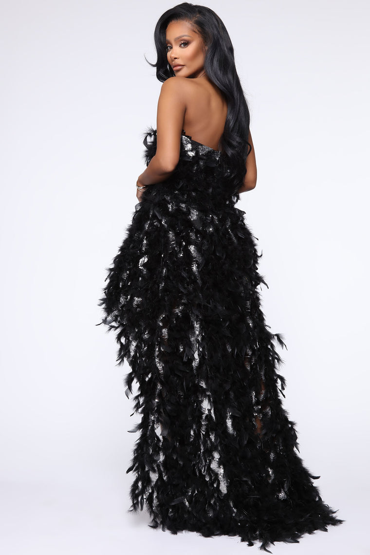 feather maxi dress