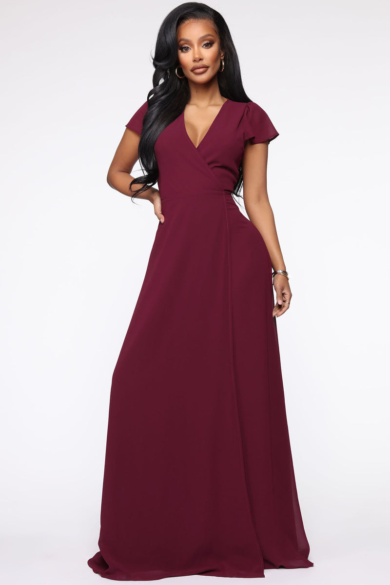 burgundy wrap dress short