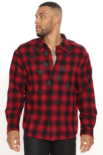 September Long Sleeve Zipper Flannel Shirt - Black/Red, Fashion Nova, Mens  Shirts