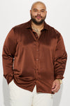 Links Satin Long Sleeve Button Up Shirt - Chocolate