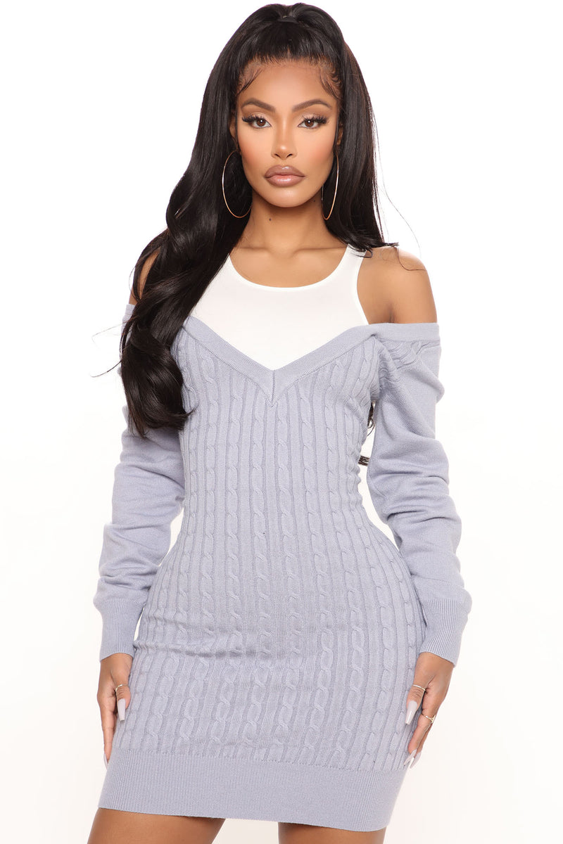 Don't Give Me A Cold Shoulder Sweater Midi Dress - Blue/combo | Fashion ...
