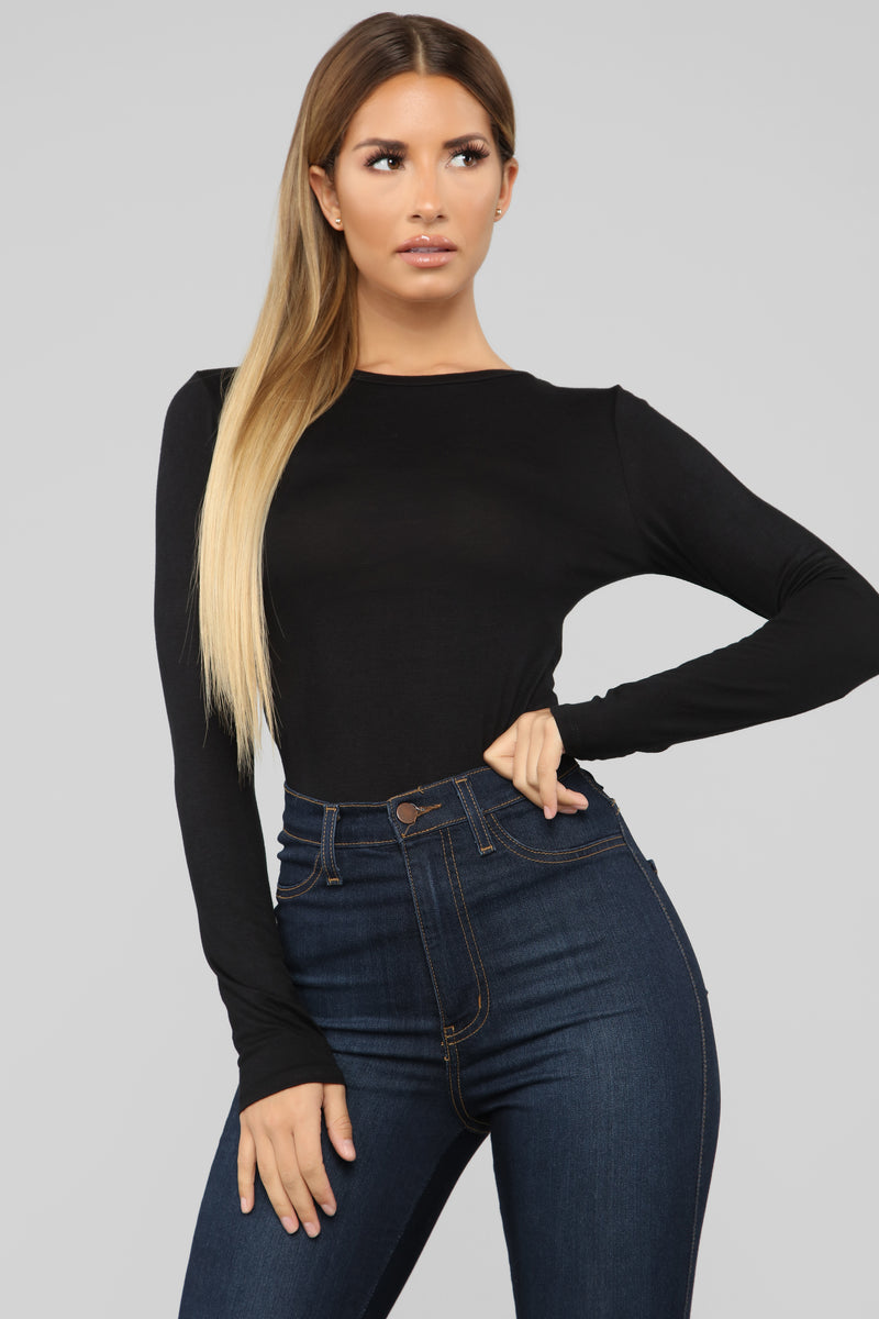 Krystal Crew Neck Long Sleeve Top Black Fashion Nova Basic Tops