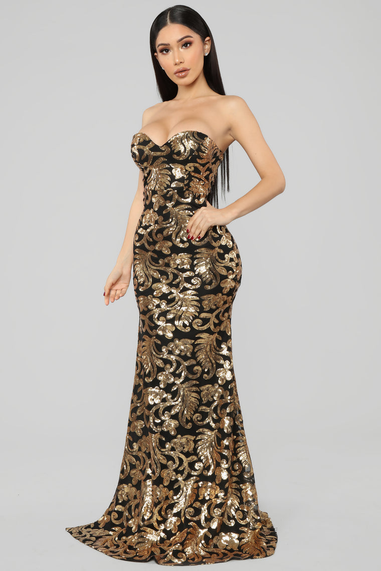 Very Popular Sequin Maxi Dress - Black/Gold