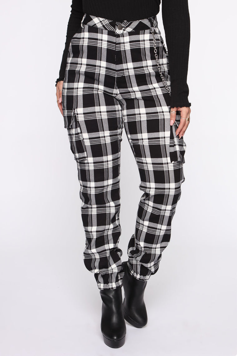 black and white plaid joggers