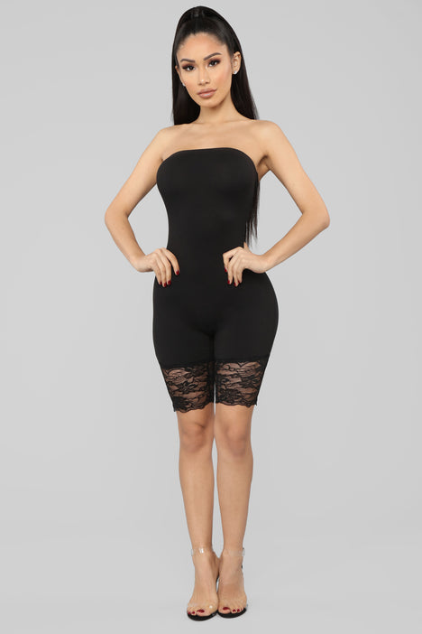 lace biker short romper