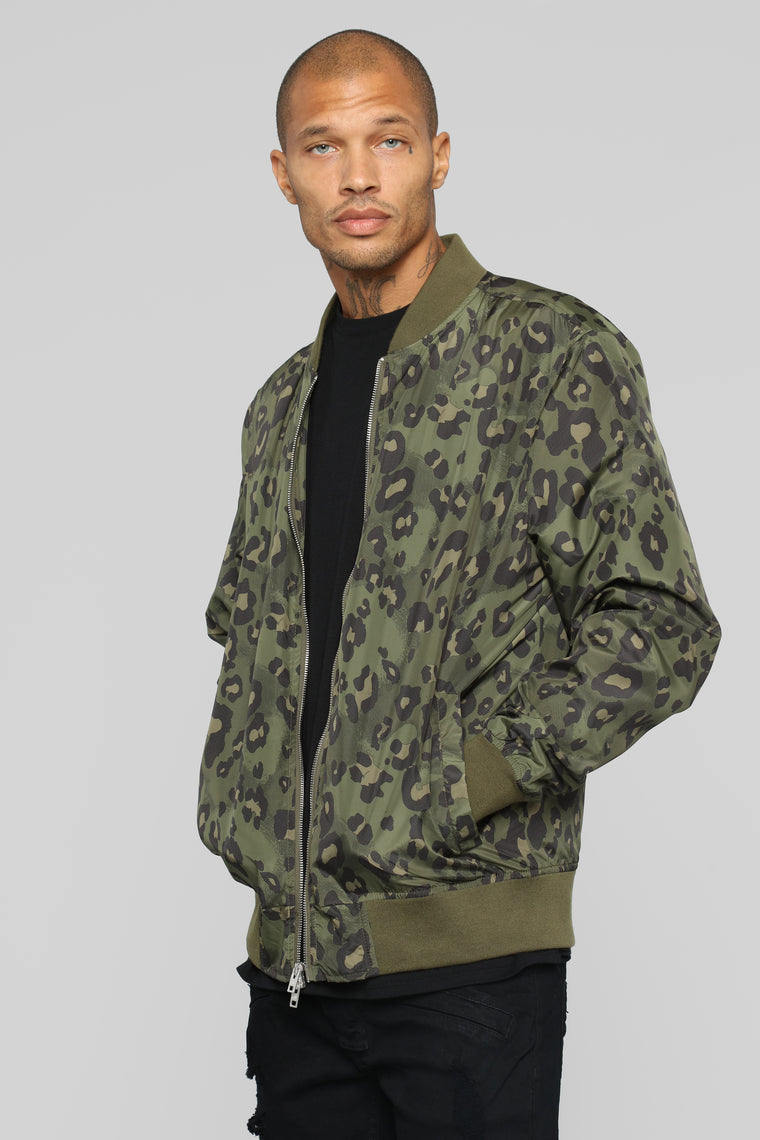 Rodgers Leopard Print Bomber Jacket - Olive - Mens Jackets - Fashion Nova