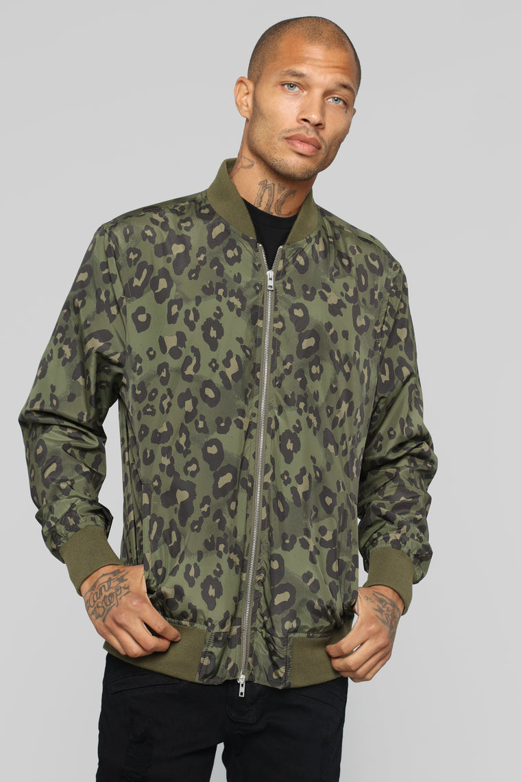 Rodgers Leopard Print Bomber Jacket - Olive - Mens Jackets - Fashion Nova