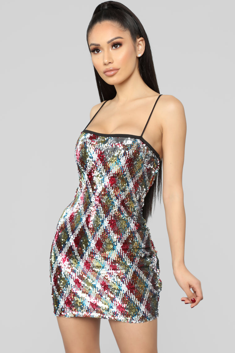 multicolor sequin mini dress