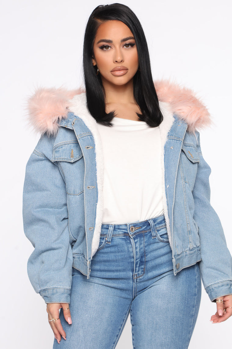 jean jacket with pink fur