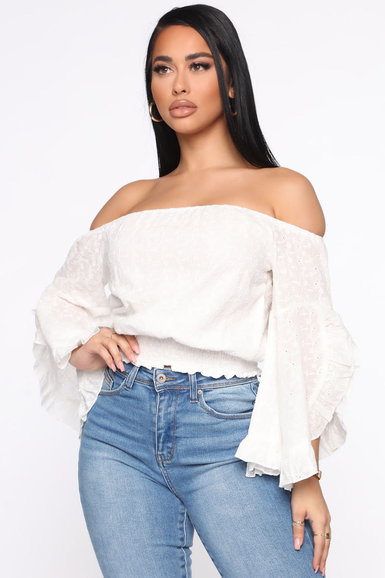 off the shoulder white shirt