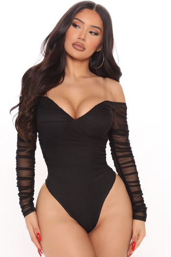 Magic Silk Glitz & Glam Snap Crotch Bodysuit with Gold Dotted Sequins Black  - Romantic Blessings