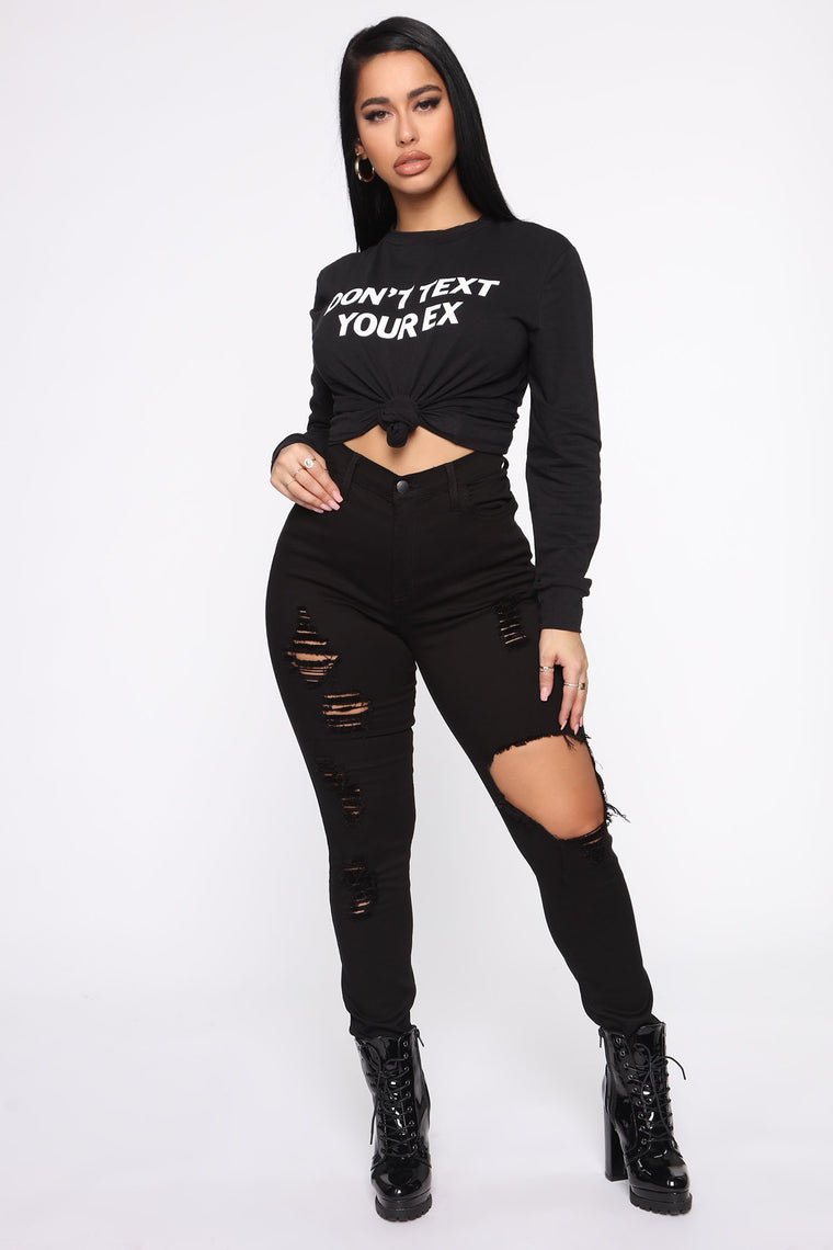 Don't Text Your Ex Top - Black, Graphic Tees | Fashion Nova