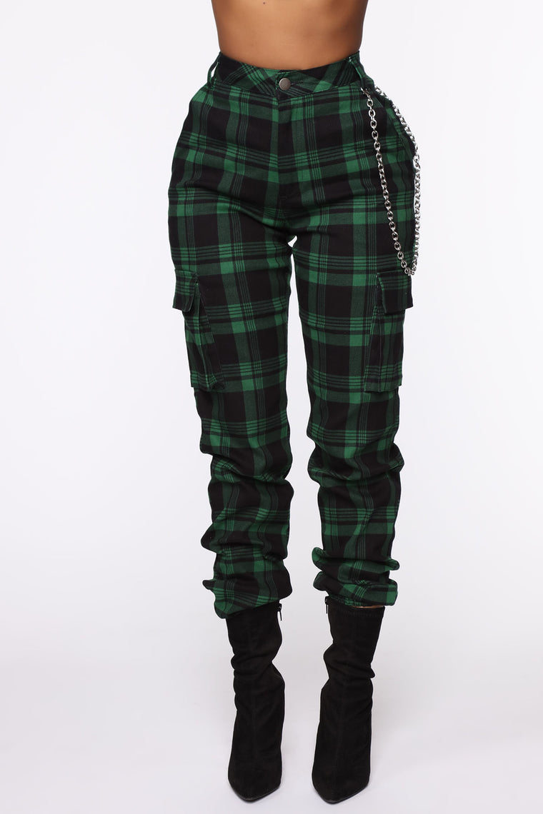 black and green plaid pants