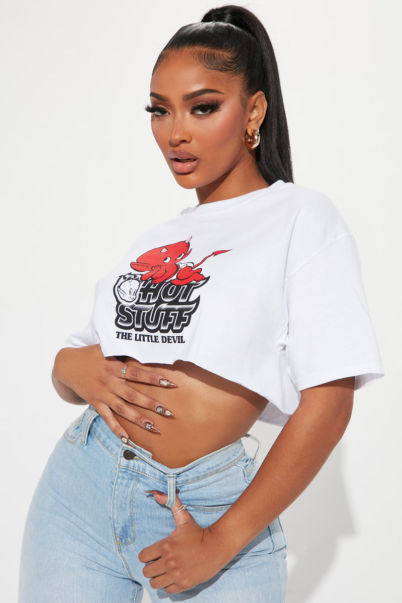 The Little Devil Cropped Tee - White | Fashion Nova, Screens Tops and ...