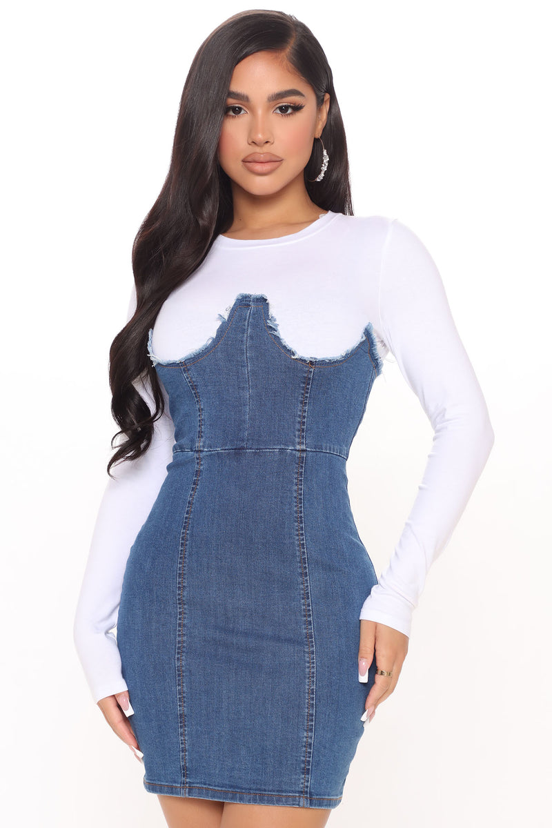 Keep It Denim Mini Dress - White/combo | Fashion Nova, Dresses ...