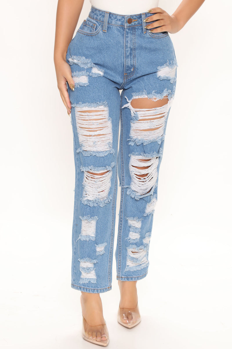 Get Ready Distressed Boyfriend Jeans - Medium Blue Wash | Fashion Nova ...
