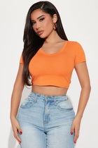 Carly V Neck Crop Tee - Orange