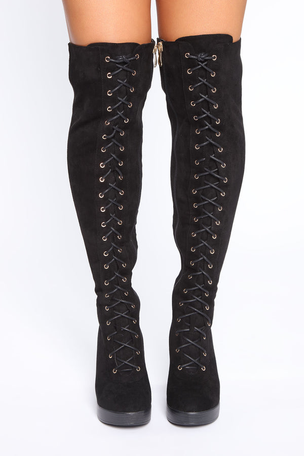 dark grey thigh high boots