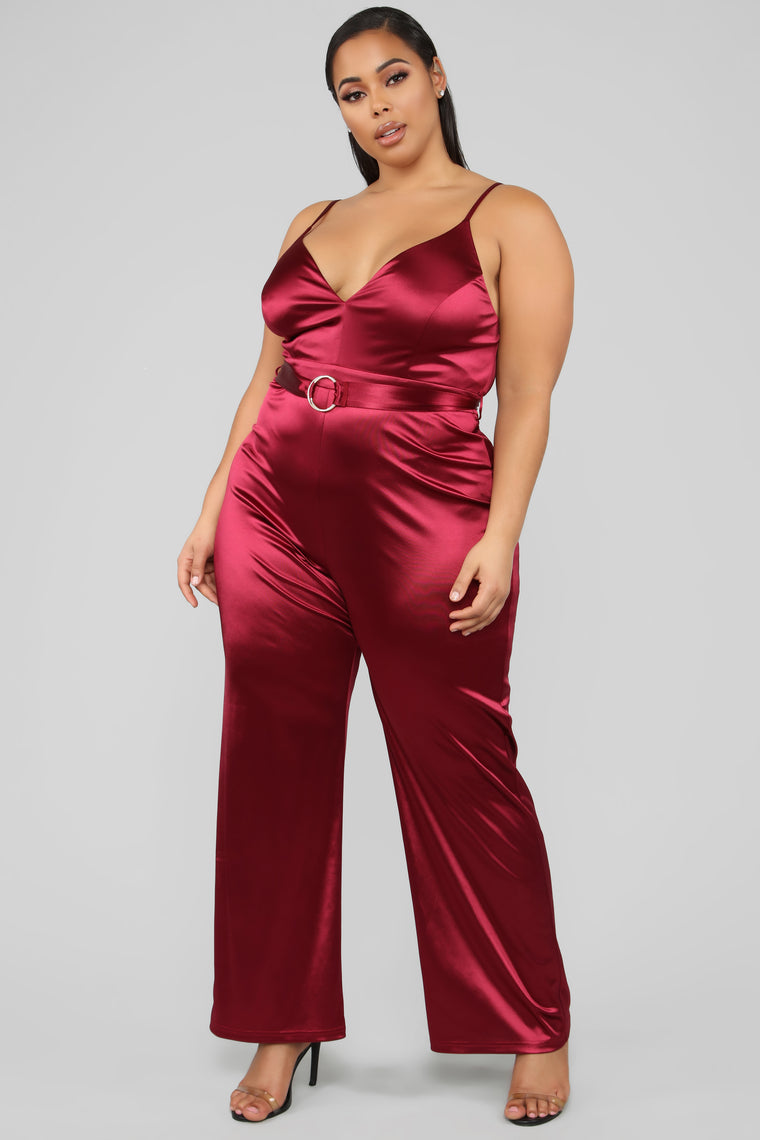 This Is Everything Satin Jumpsuit - Burgundy – Fashion Nova