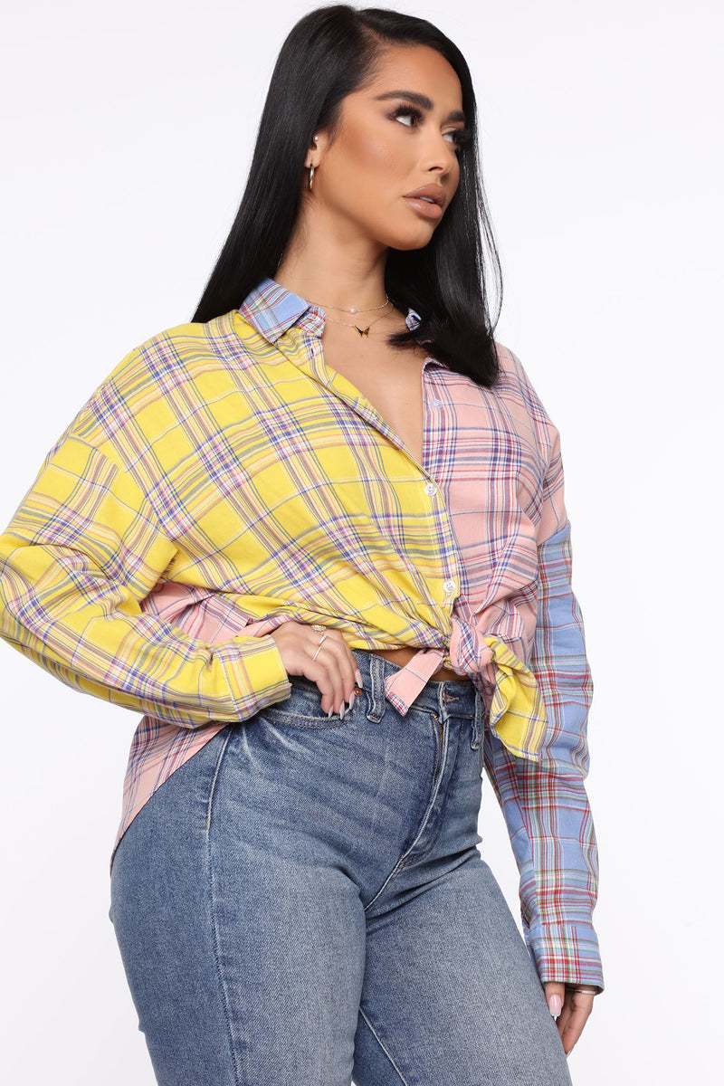 Well Plaid Button Down Shirt - Blue/combo, Shirts & Blouses | Fashion Nova