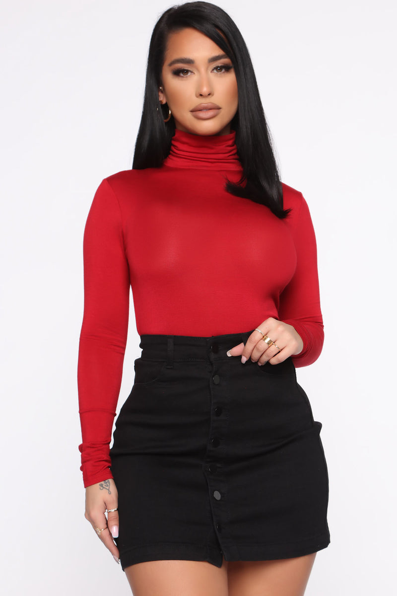 Pamela Turtle Neck Long Sleeve Top - Red | Fashion Nova, Basic Tops ...
