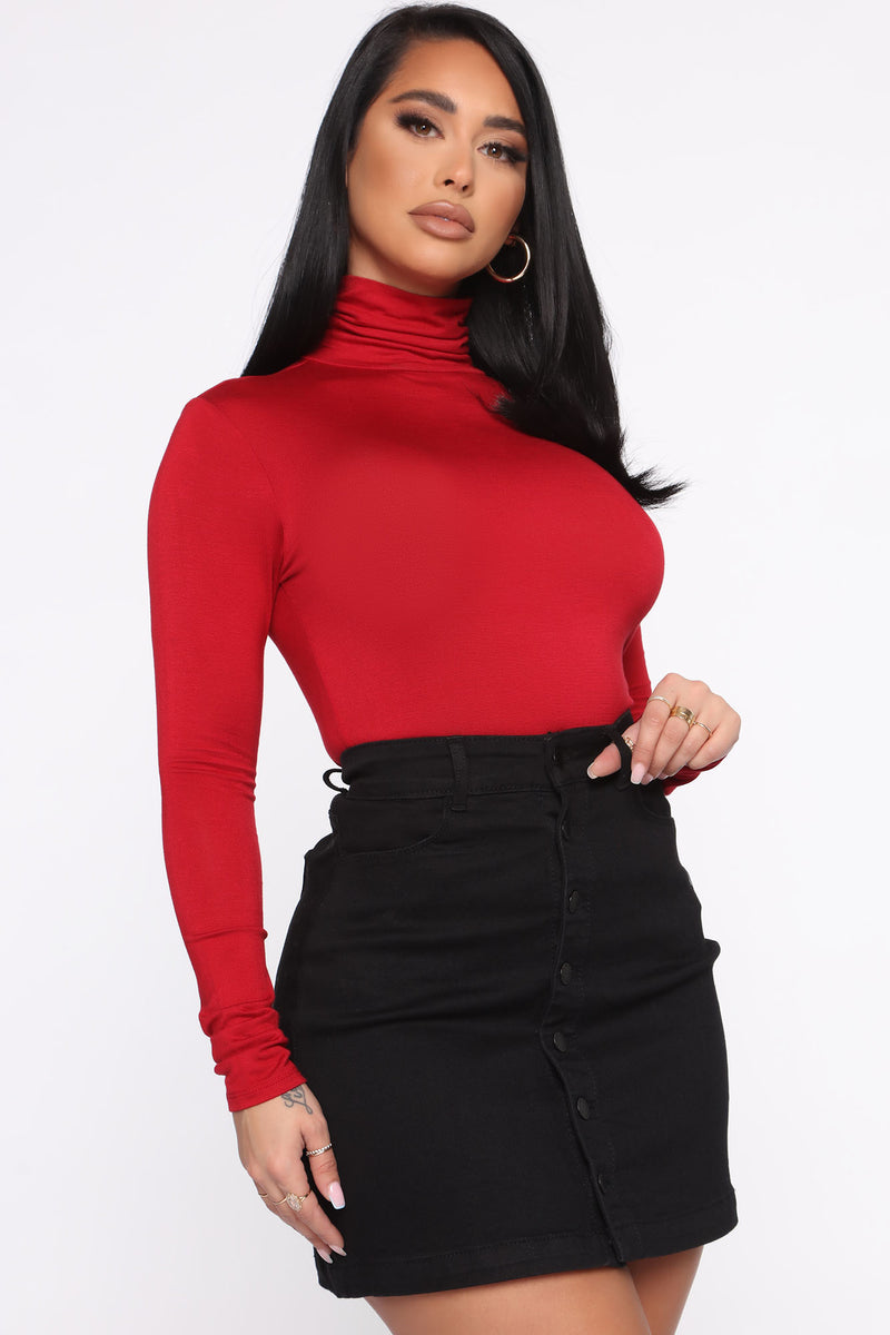 Pamela Turtle Neck Long Sleeve Top - Red | Fashion Nova, Basic Tops ...