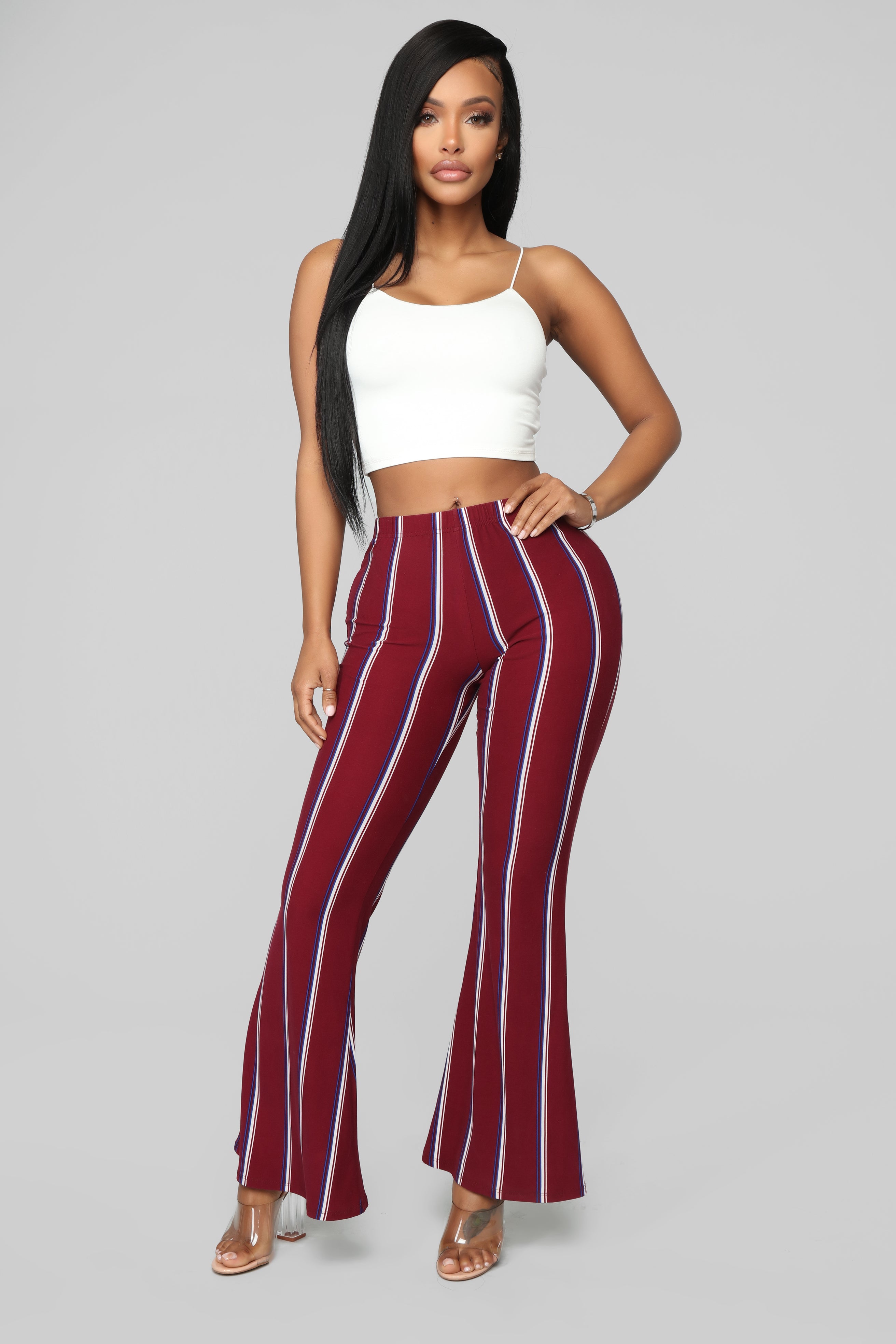 maroon striped pants