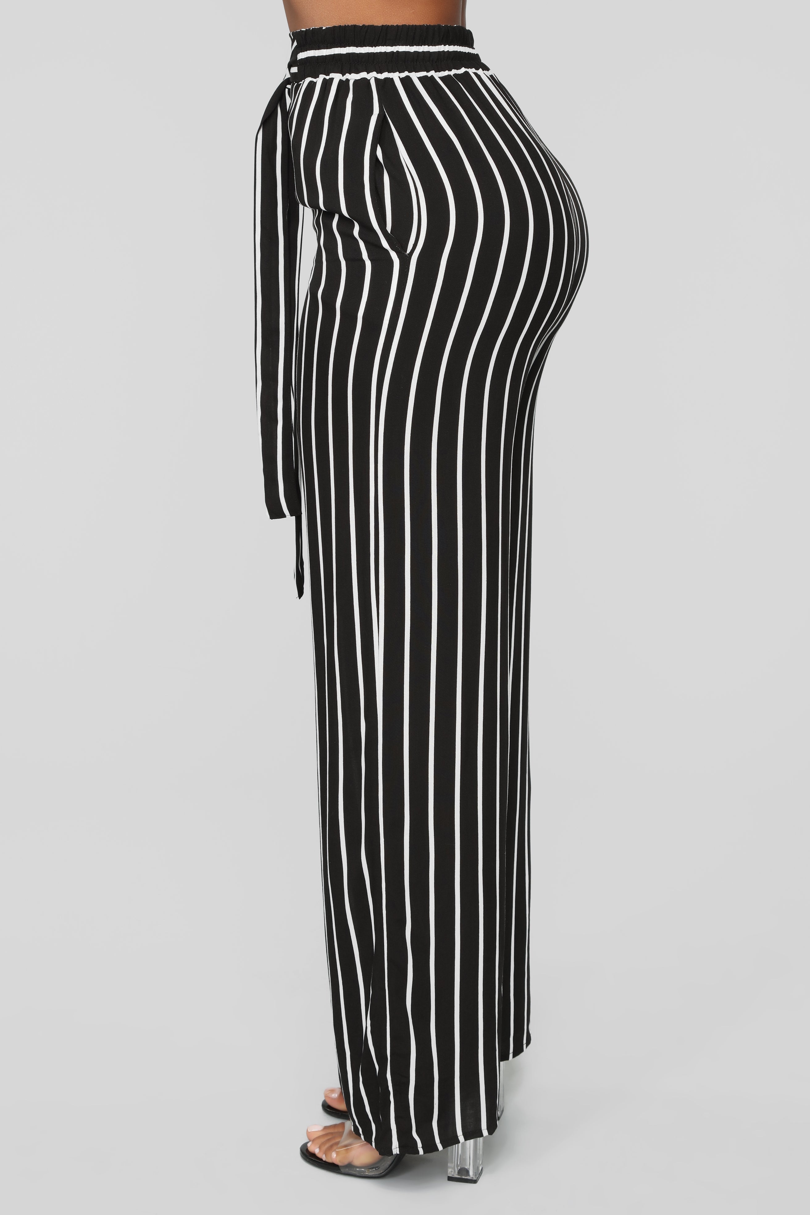 black and white striped pant suit