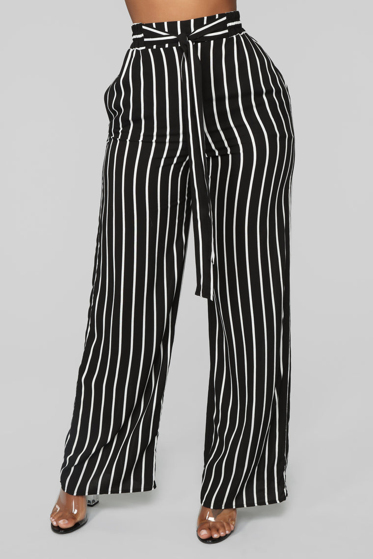 black and white striped dress pants