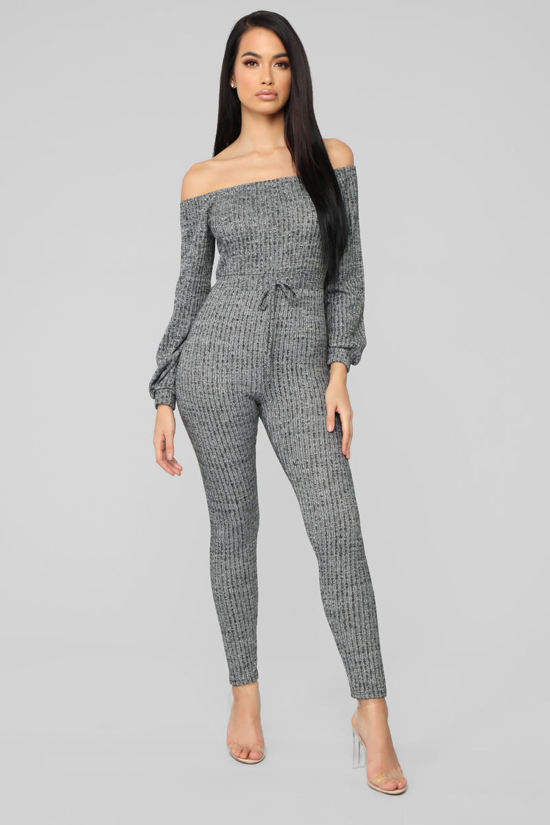 Keep It Up Off Shoulder Jumpsuit - Heather Grey | Fashion Nova ...