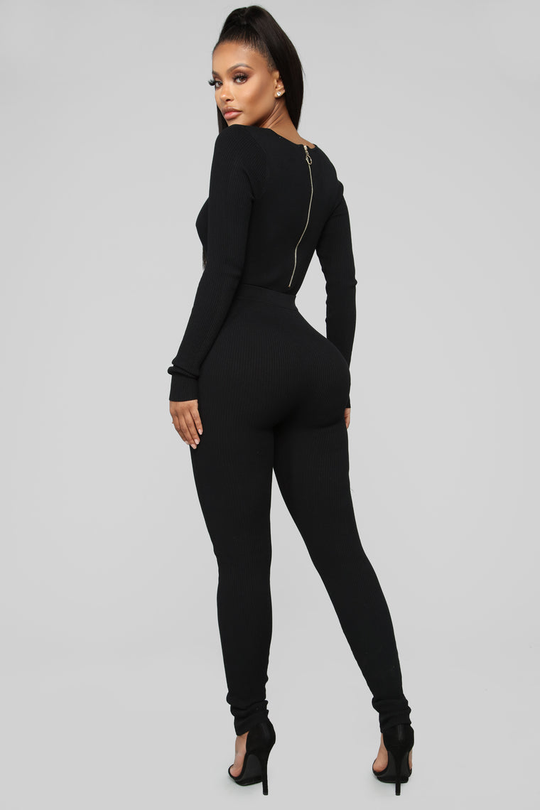 Movin' Around Cut Out Sweater Jumpsuit - Black, Jumpsuits | Fashion Nova