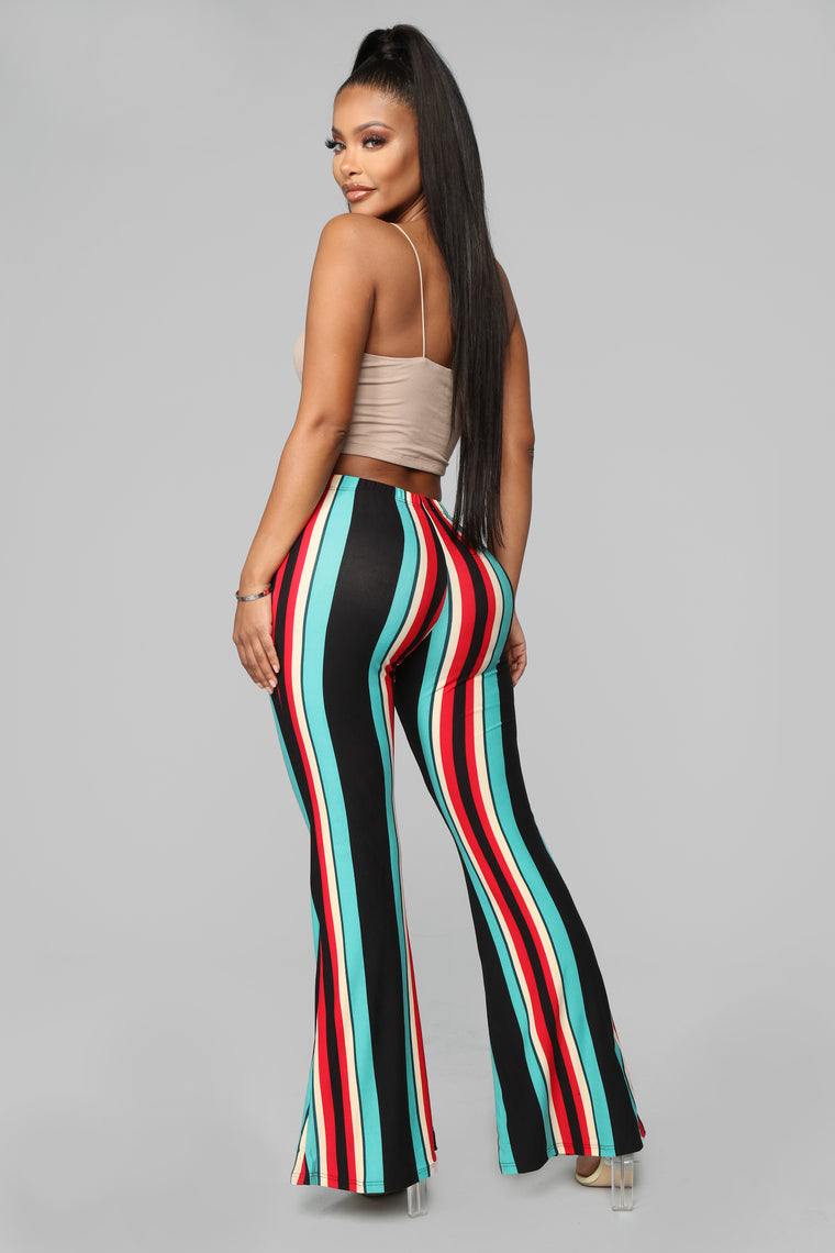 red and white striped flare pants