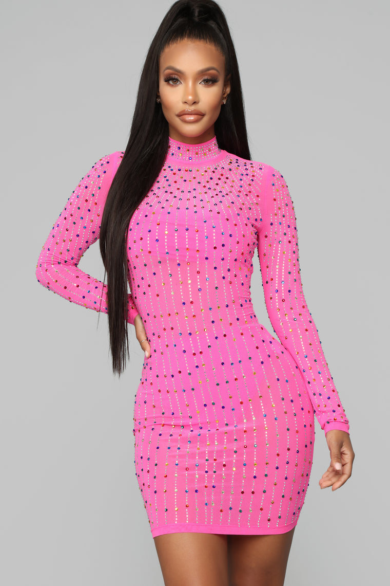 hot pink rhinestone dress