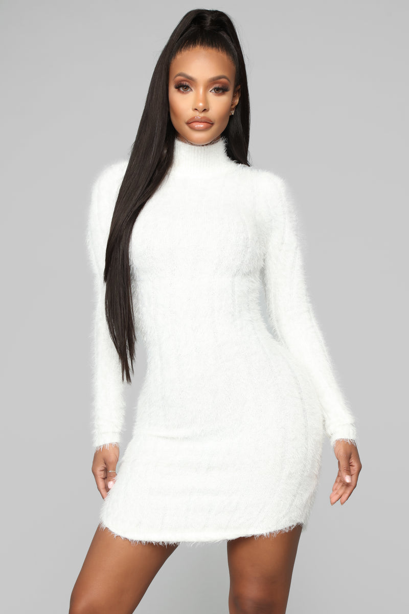 Feel Me Up Fuzzy Sweater Dress - White, Dresses | Fashion Nova