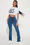 See Me High Rise Stacked Straight Leg Jeans - Medium Blue Wash