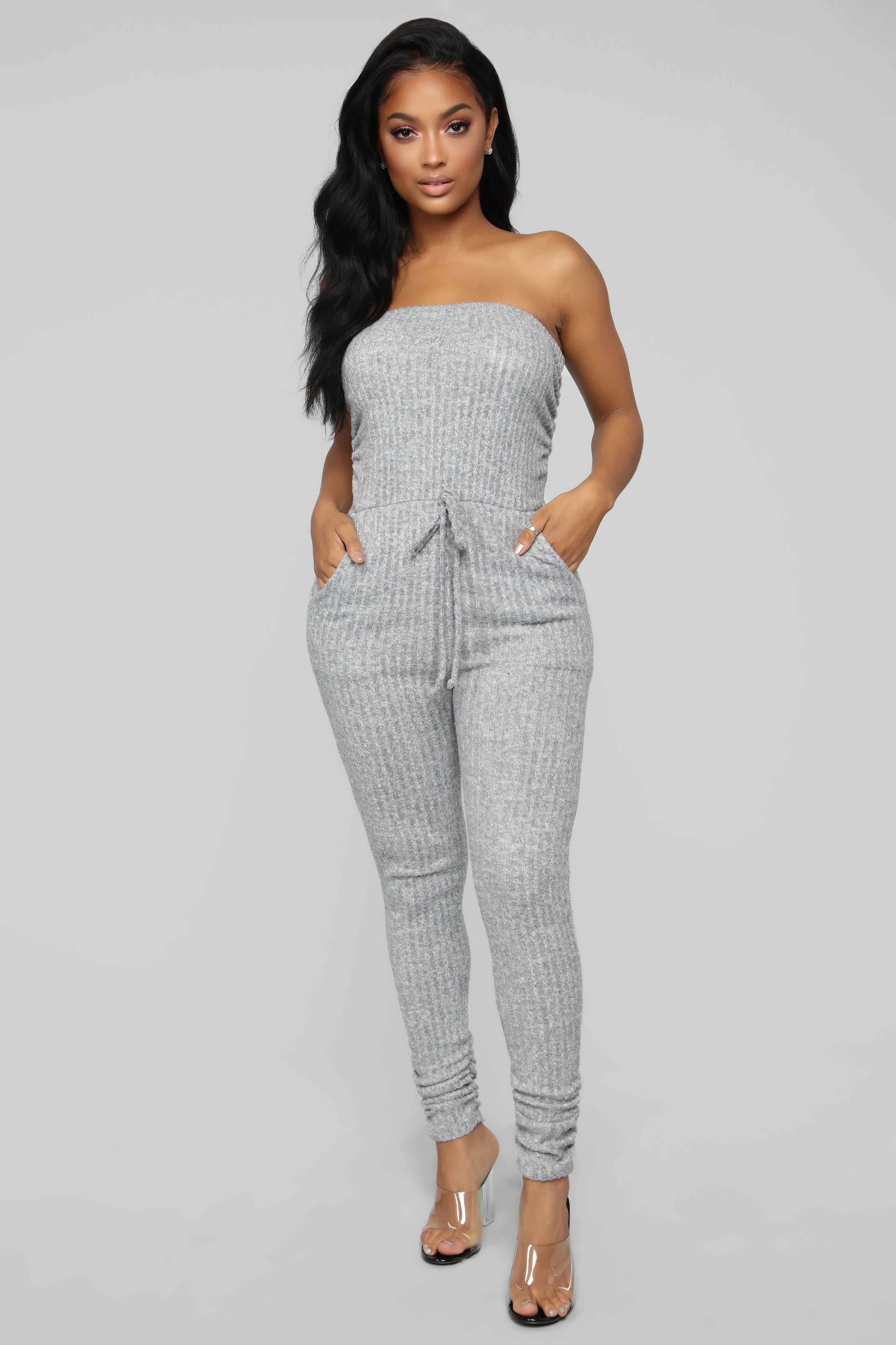 grey ribbed jumpsuit