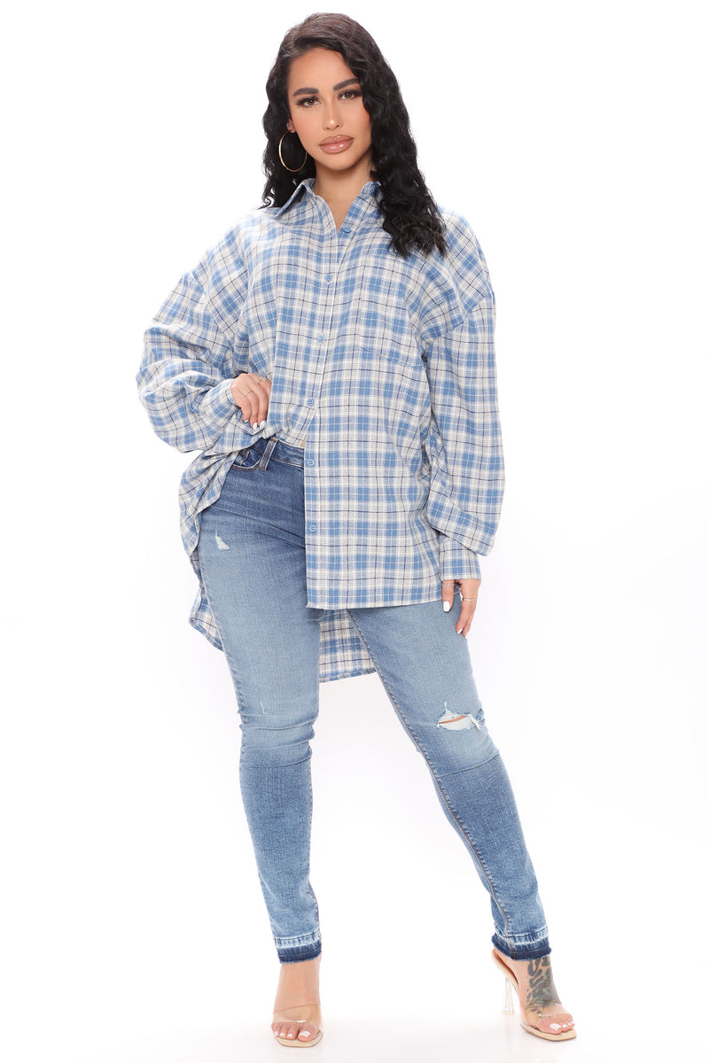Always Checked Out Oversize Flannel Top - Blue/combo | Fashion Nova ...