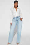 Kiss And Tell High Rise Low Stretch Straight Leg Jeans - Light Blue Wash