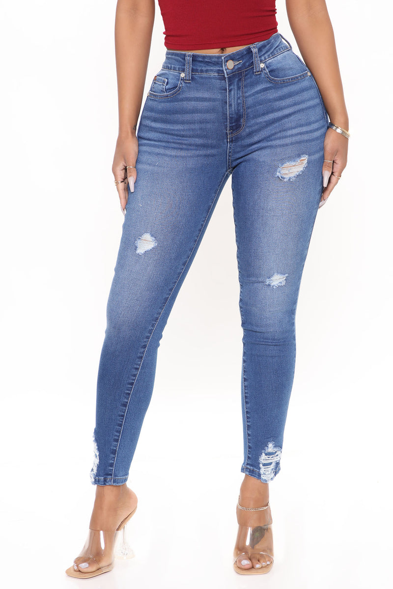 Lorelai Ripped Super Stretch Skinny Jeans - Medium Blue Wash | Fashion ...