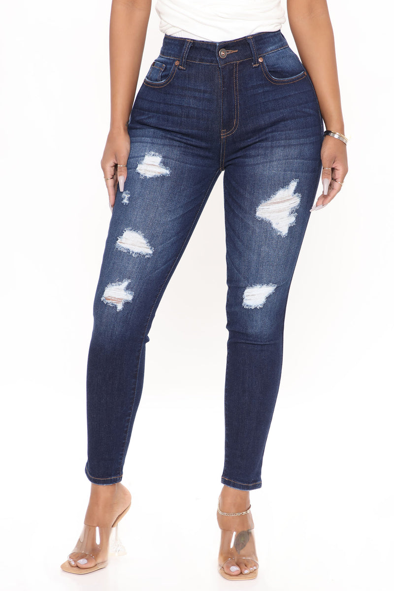 Micaela Ripped Super Stretch Skinny Jeans - Dark Wash | Fashion Nova ...
