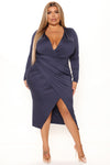 Eyes On Me Ruched Midi Dress - Navy