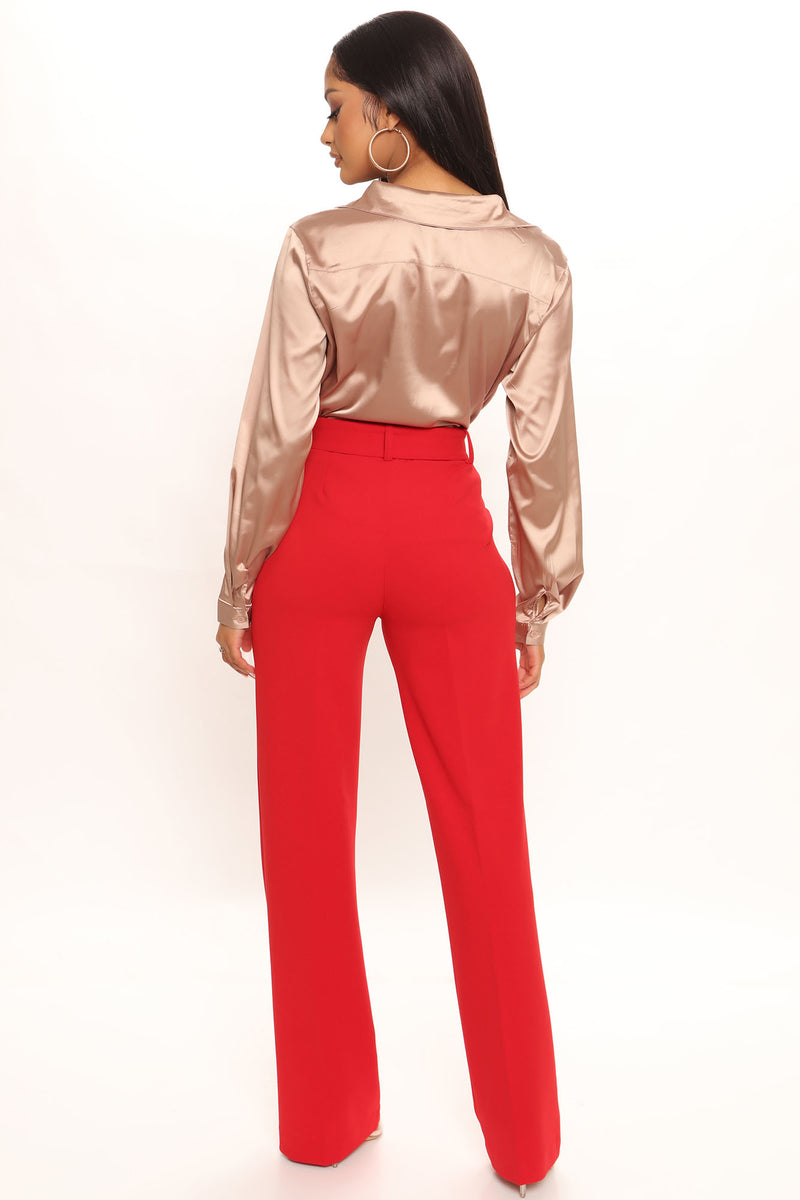 Celine Belted Wide Leg Pant - Red | Fashion Nova, Pants | Fashion Nova