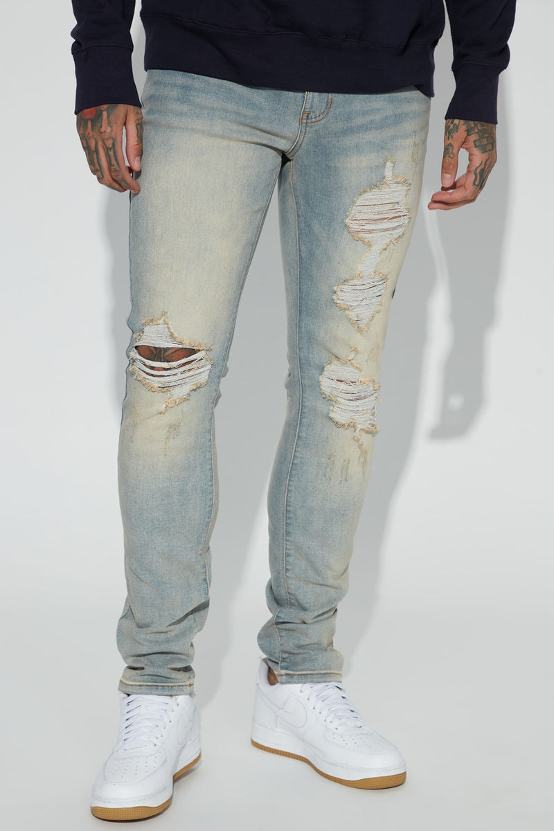 The Steve Vintage Destruct Stacked Skinny Jeans - Vintage Blue Wash ...