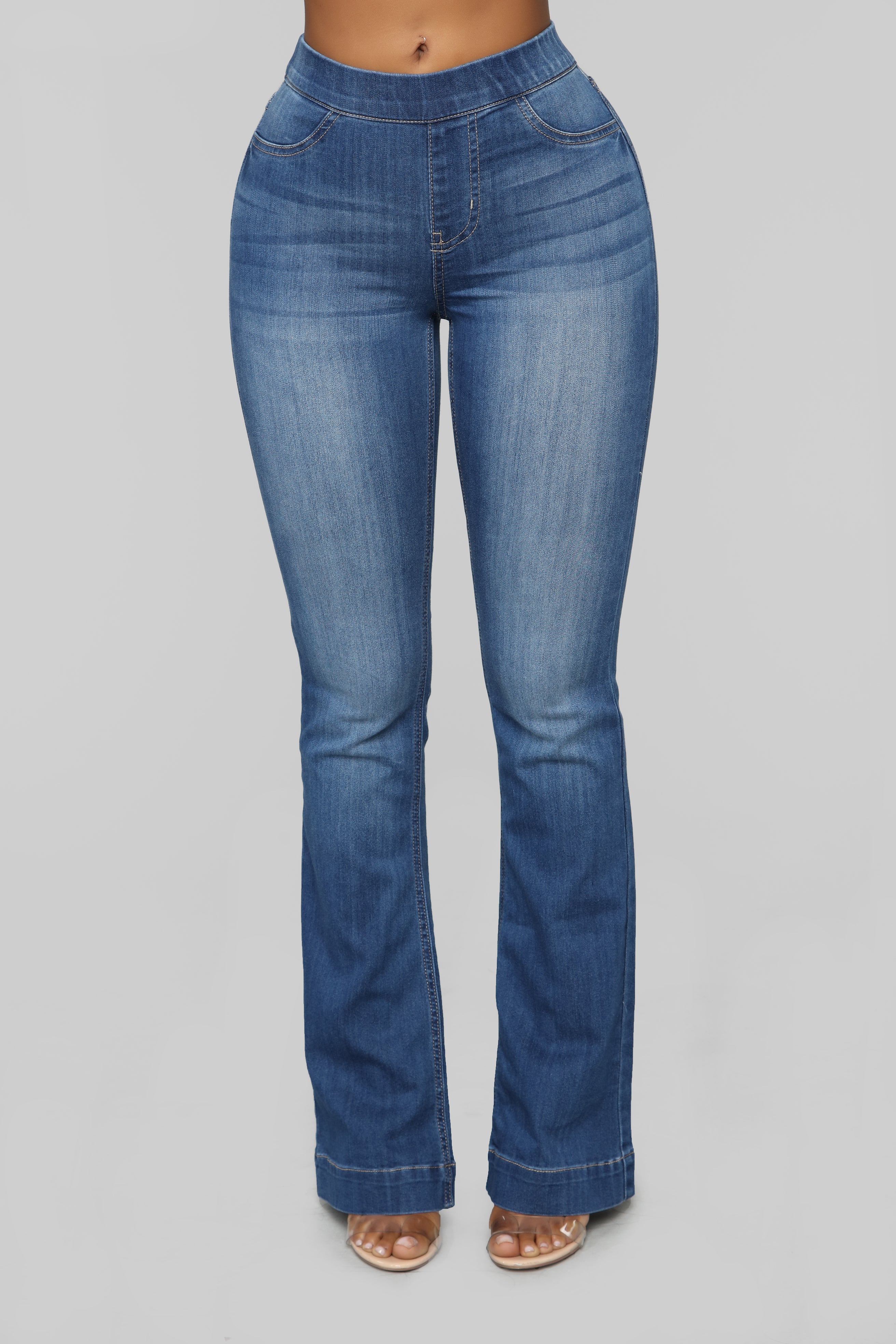 Start Something Mid Rise Flare Jeans - Medium Blue Wash – Fashion Nova