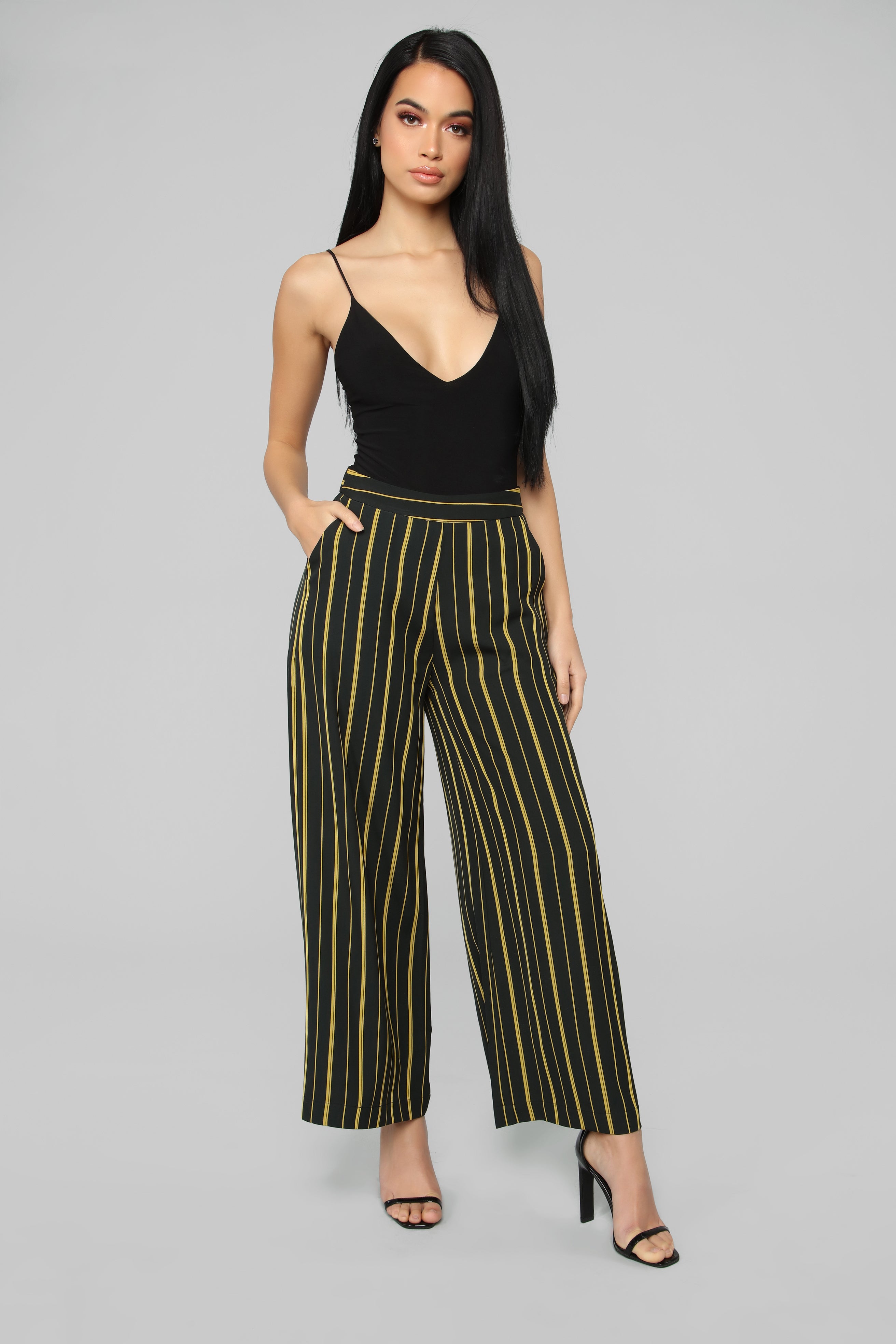 white and black striped palazzo pants